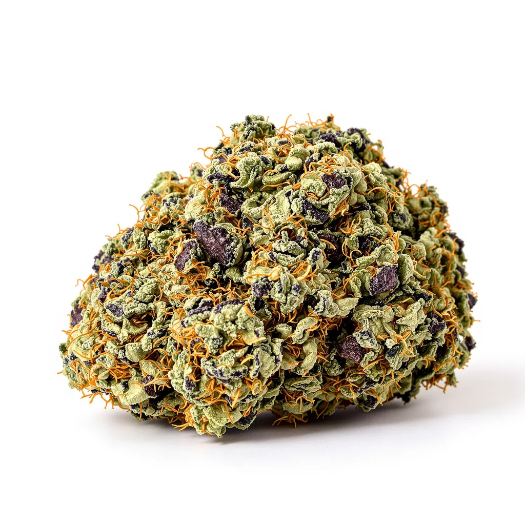 Death Bubba 70% Indica / 30% Sativa — Blüte mit sichtbaren Trichomen