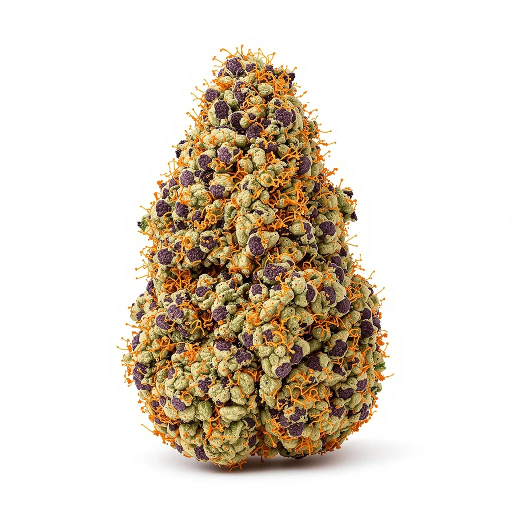 Deep Purple 70% Indica / 20% Sativa — Blüte mit sichtbaren Trichomen