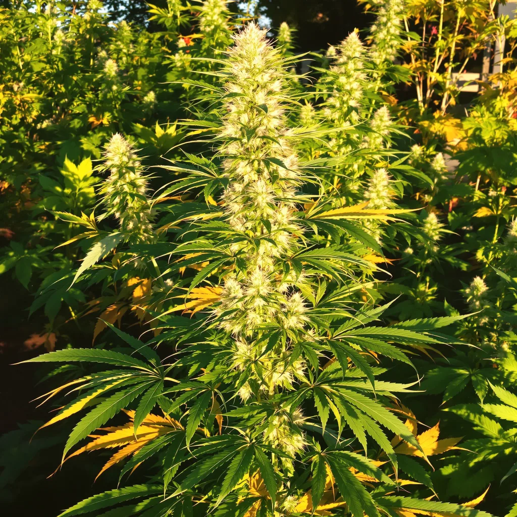 Diesel Duff 21% Indica / 79% Sativa — Blüte mit sichtbaren Trichomen