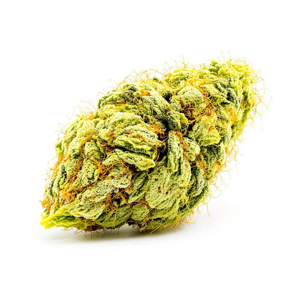 Diesel Duff 21% Indica / 79% Sativa — Blüte mit sichtbaren Trichomen
