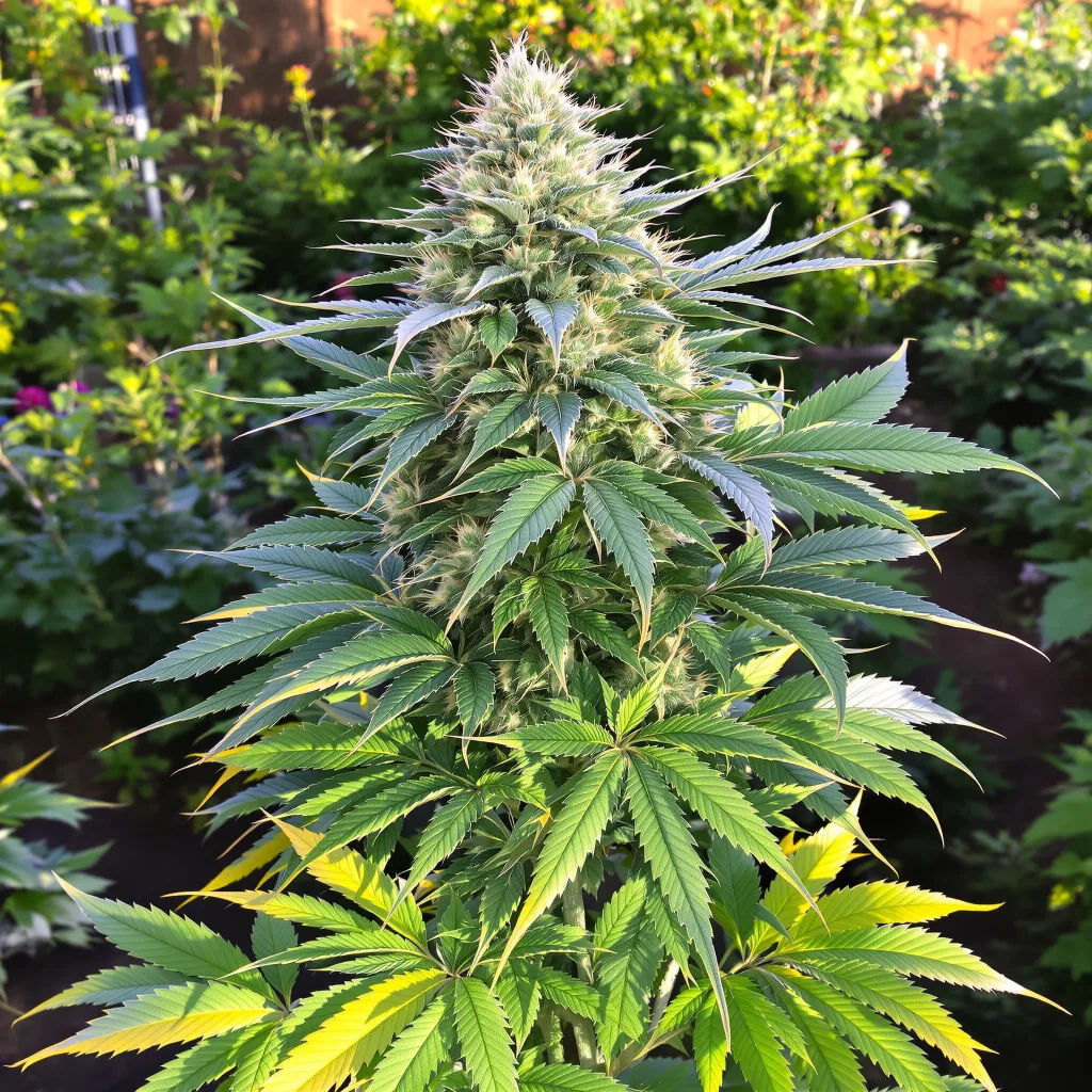 Dinachem 67% Indica / 33% Sativa — Blüte mit sichtbaren Trichomen