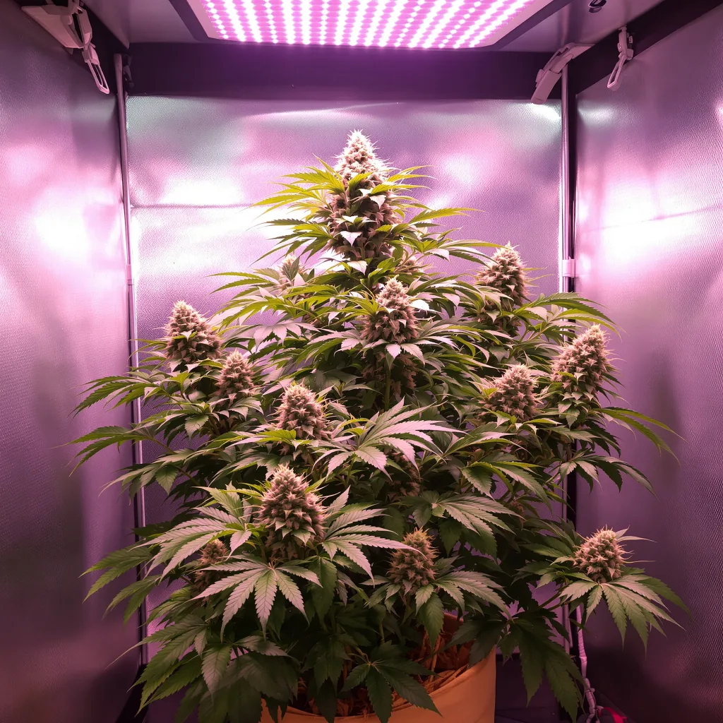 Disney Blue 78% Indica / 22% Sativa — Blüte mit sichtbaren Trichomen