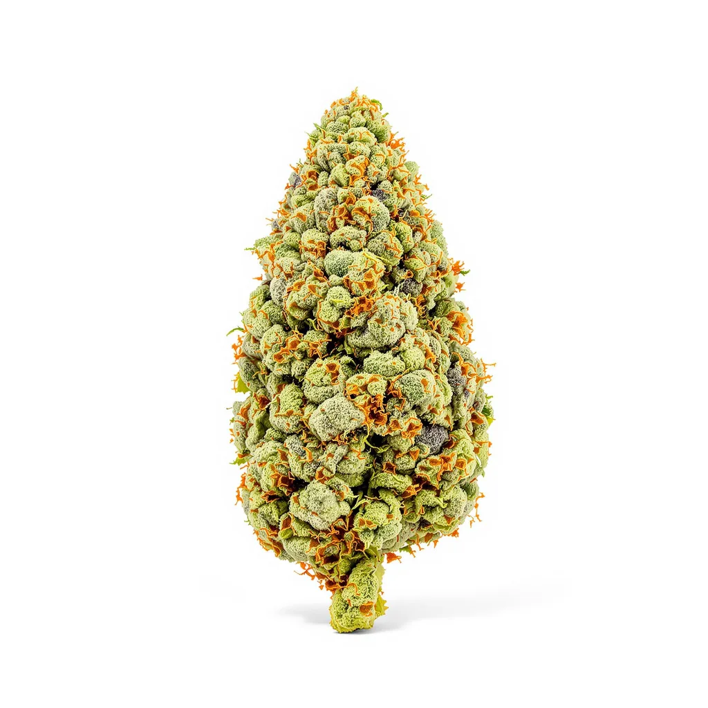 Divine CBD 43% Indica / 57% Sativa — Blüte mit sichtbaren Trichomen