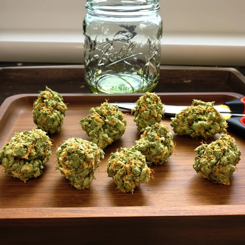Dizzy OG 16% Indica / 84% Sativa — Blüte mit sichtbaren Trichomen