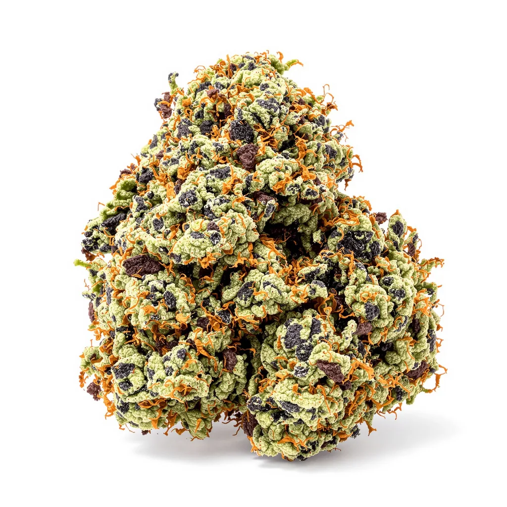 DJ Short Blueberry 80% Indica / 20% Sativa — Blüte mit sichtbaren Trichomen