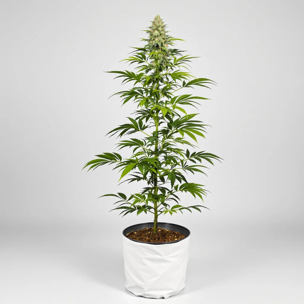 Donna OG Cannabisblüte Nahaufnahme mit ausgewogene Blütenstruktur mit eisigen Trichomen