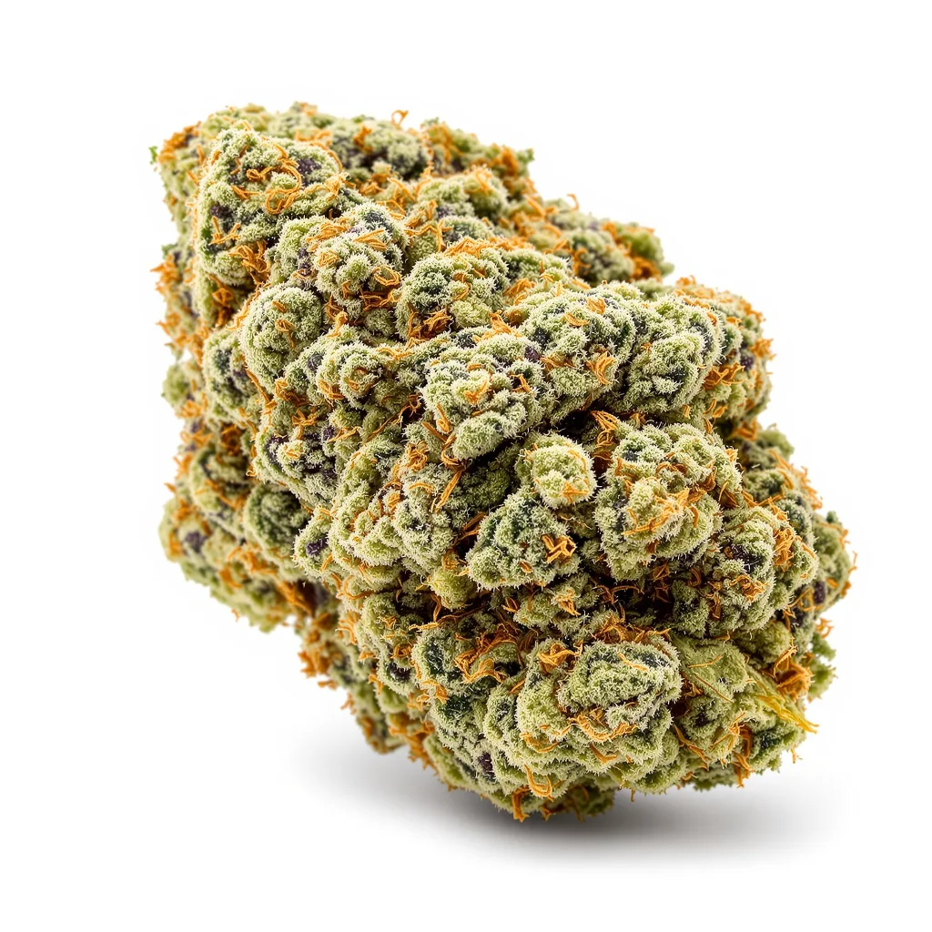 Donna OG 50% Indica / 50% Sativa — Blüte mit sichtbaren Trichomen