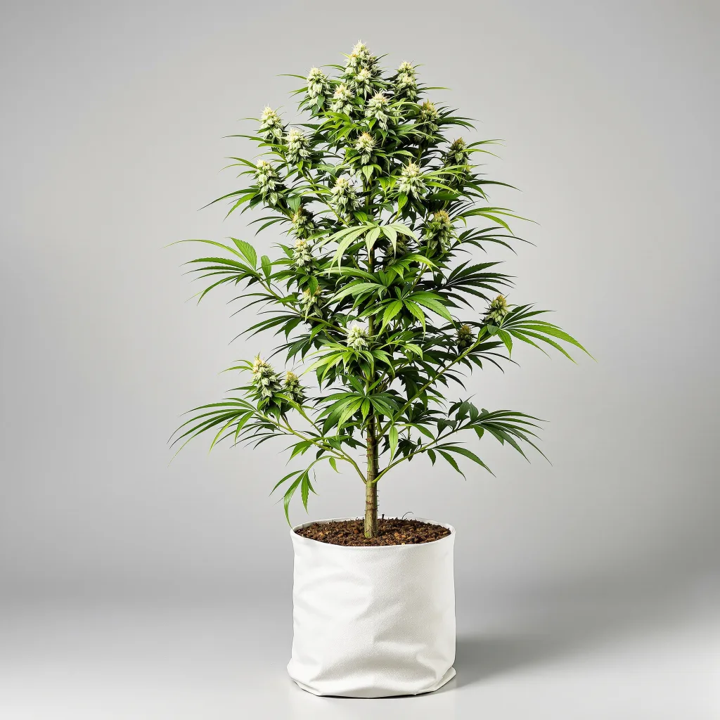Double Bubble Cannabisblüte Nahaufnahme mit ausgewogene Blütenstruktur mit eisigen Trichomen