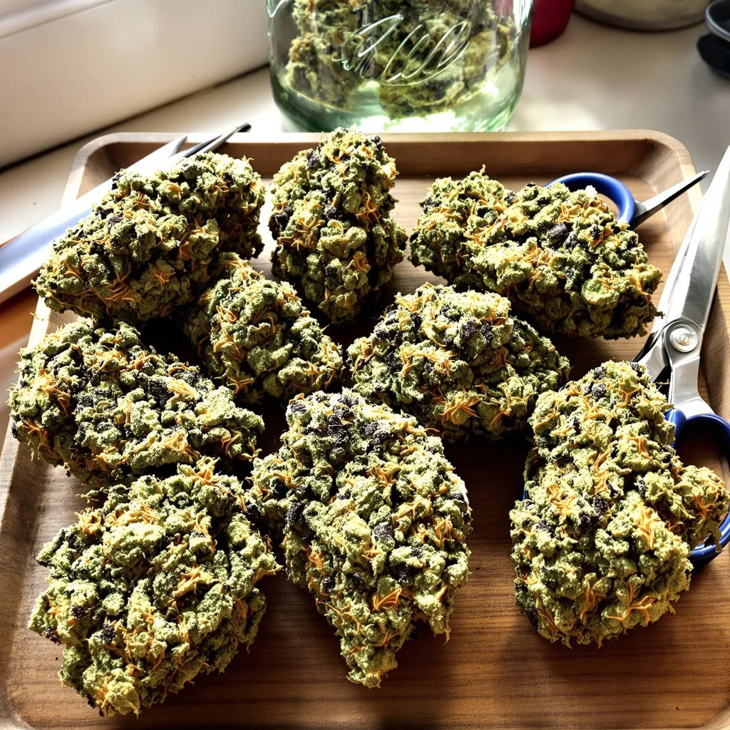 Double Bubble 45% Indica / 55% Sativa — Blüte mit sichtbaren Trichomen