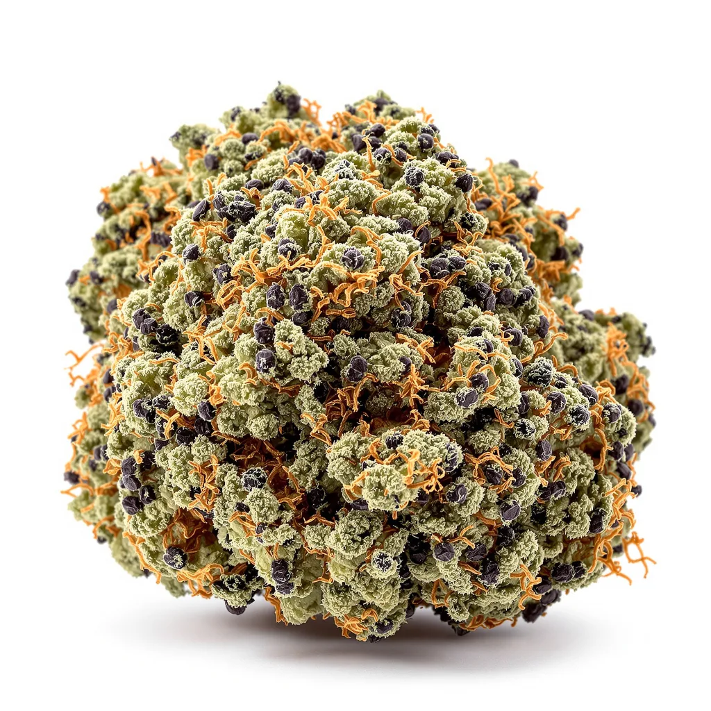 Double OG 85% Indica / 15% Sativa — Blüte mit sichtbaren Trichomen