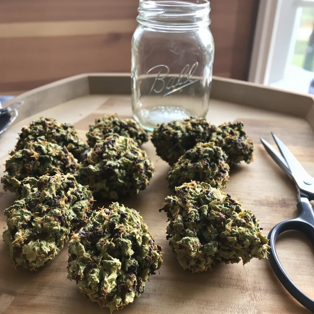 Double Tangie Banana 78% Indica / 22% Sativa — Blüte mit sichtbaren Trichomen