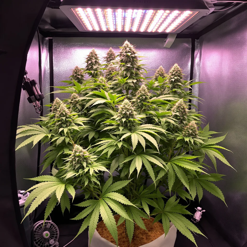 Double Tangie Banana 78% Indica / 22% Sativa — Blüte mit sichtbaren Trichomen