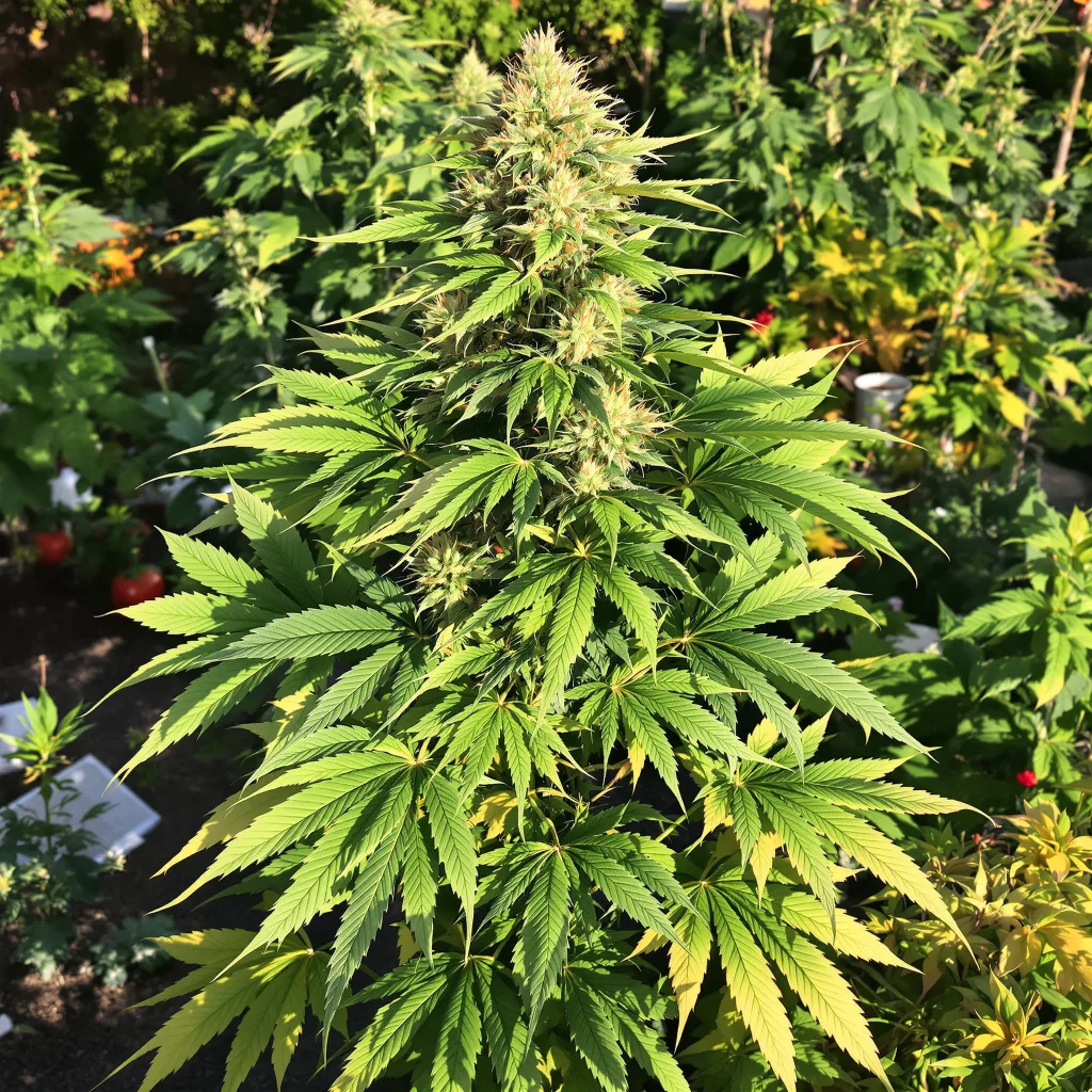 Double Tangie Banana 78% Indica / 22% Sativa — Blüte mit sichtbaren Trichomen