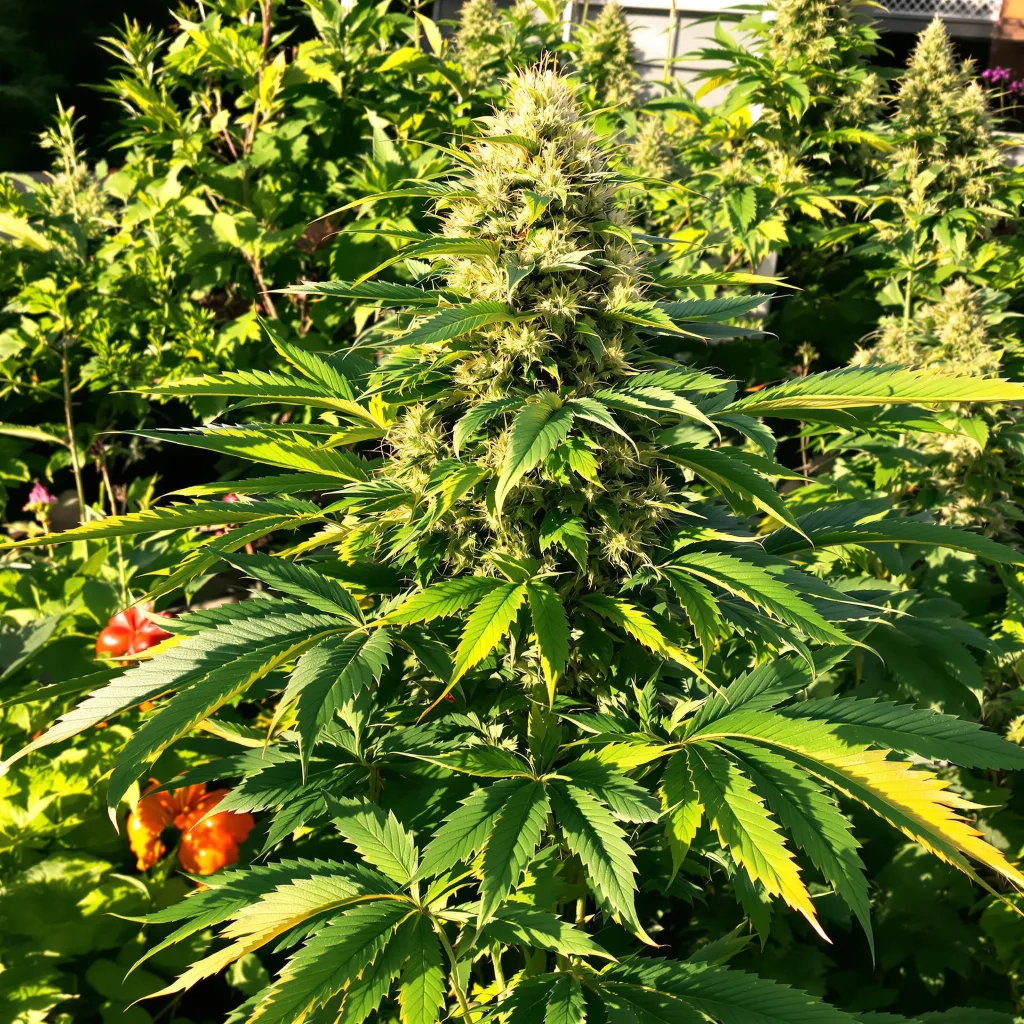 Dr. Funk 72% Indica / 28% Sativa — Blüte mit sichtbaren Trichomen