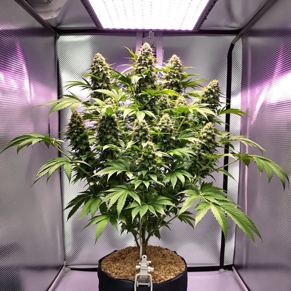 Dutch Treat 68% Indica / 32% Sativa — Blüte mit sichtbaren Trichomen