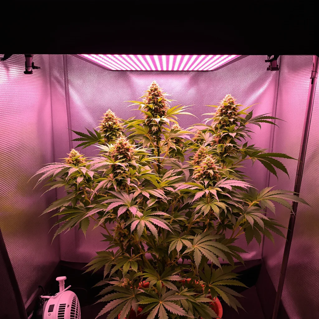 Dynamite 85% Indica / 15% Sativa — Blüte mit sichtbaren Trichomen