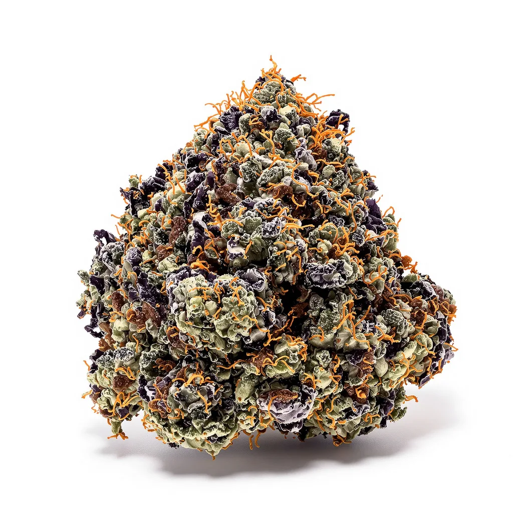 Dynamite 85% Indica / 15% Sativa — Blüte mit sichtbaren Trichomen
