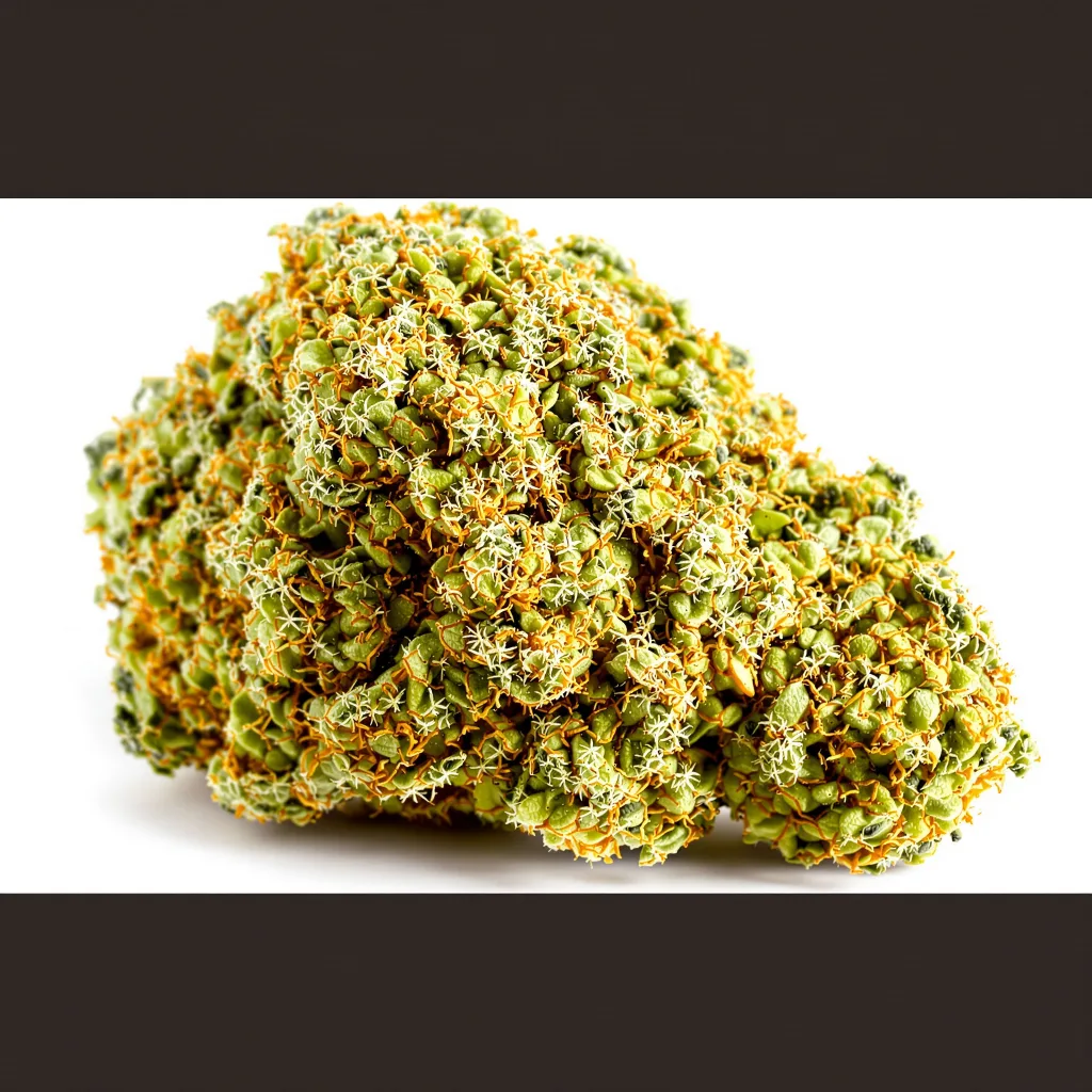 East Coast Sour Diesel 24% Indica / 76% Sativa — Blüte mit sichtbaren Trichomen