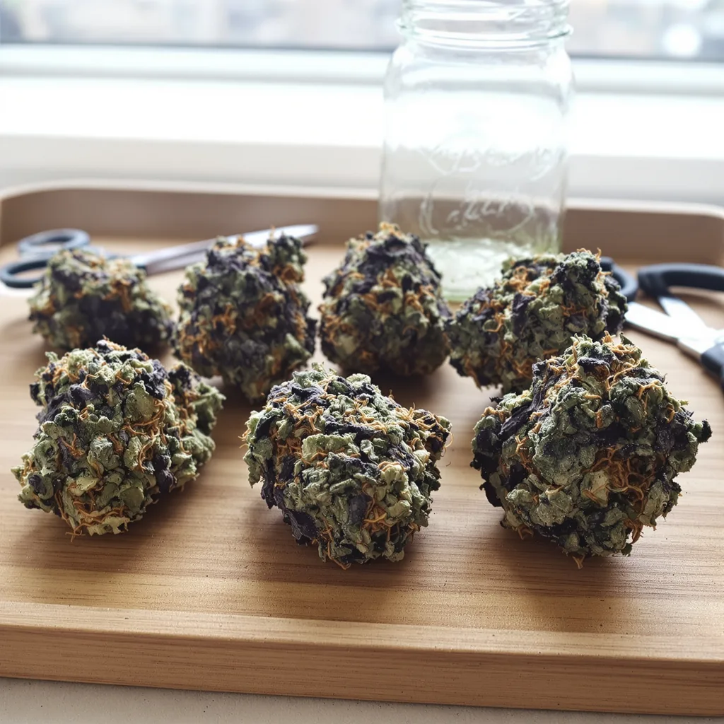El Chapo OG 87% Indica / 13% Sativa — Blüte mit sichtbaren Trichomen