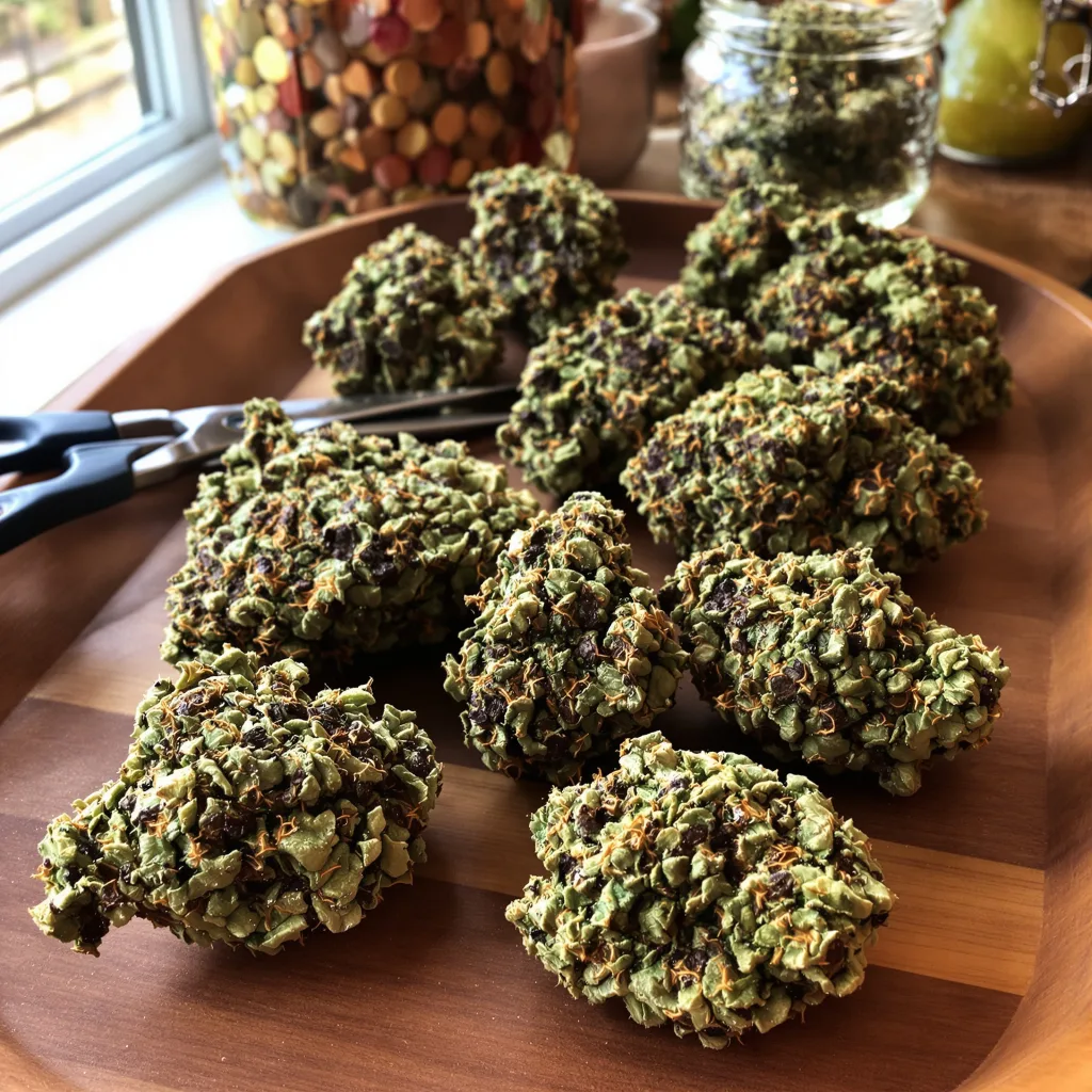 Electric Blue 86% Indica / 14% Sativa — Blüte mit sichtbaren Trichomen