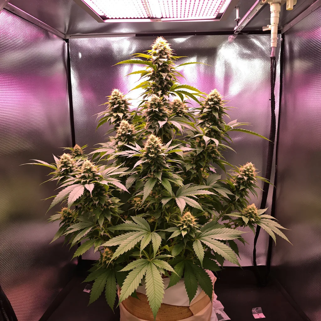 Electric Blue 86% Indica / 14% Sativa — Blüte mit sichtbaren Trichomen