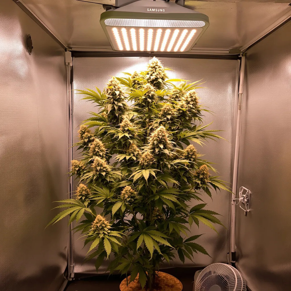 Envy 44% Indica / 56% Sativa — Blüte mit sichtbaren Trichomen
