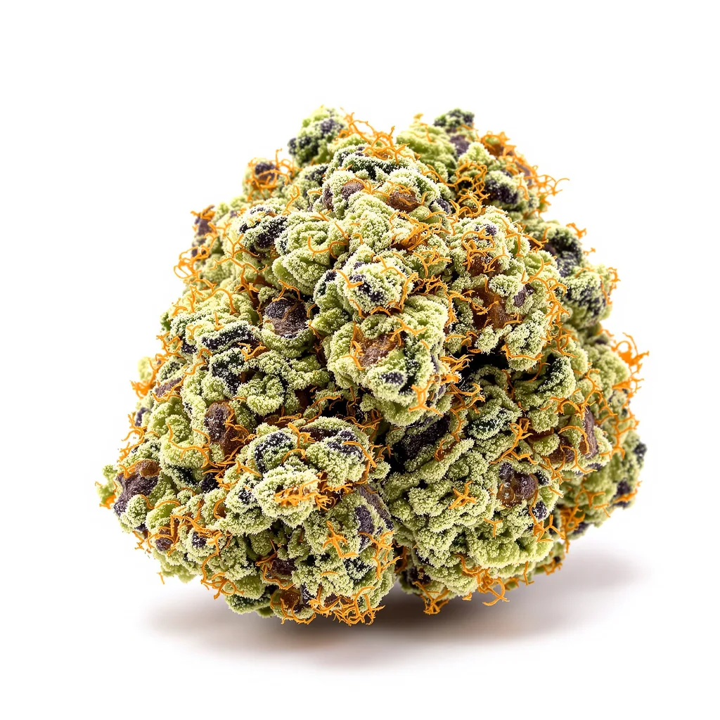 Exodus Cheese 50% Indica / 50% Sativa — Blüte mit sichtbaren Trichomen