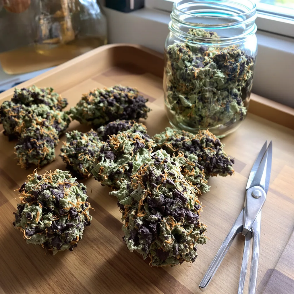 Extreme OG 70% Indica / 30% Sativa — Blüte mit sichtbaren Trichomen