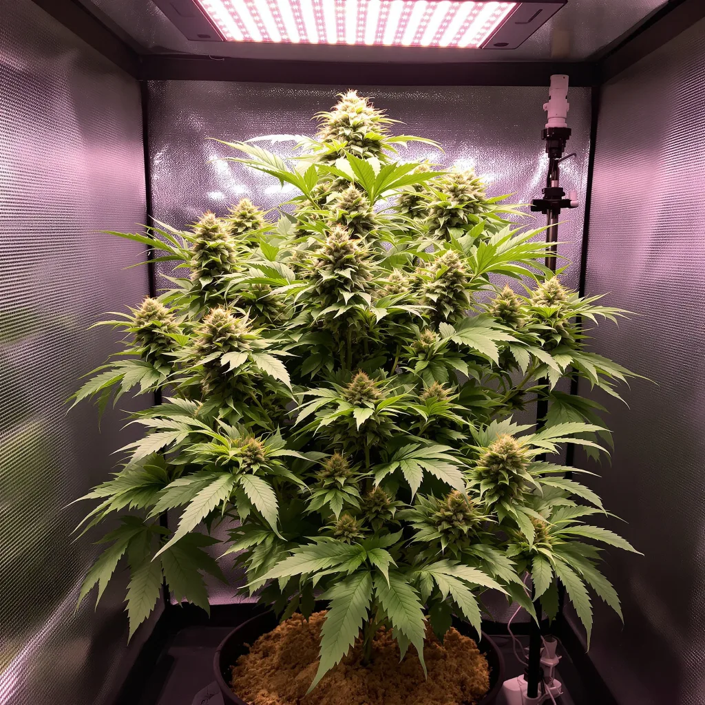 Fire OG 86% Indica / 14% Sativa — Blüte mit sichtbaren Trichomen