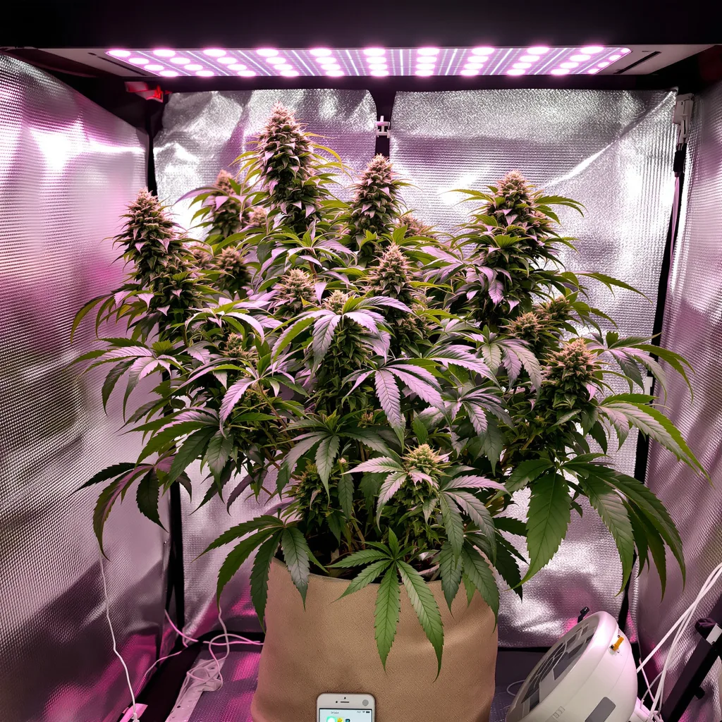 Flo OG 71% Indica / 29% Sativa — Blüte mit sichtbaren Trichomen