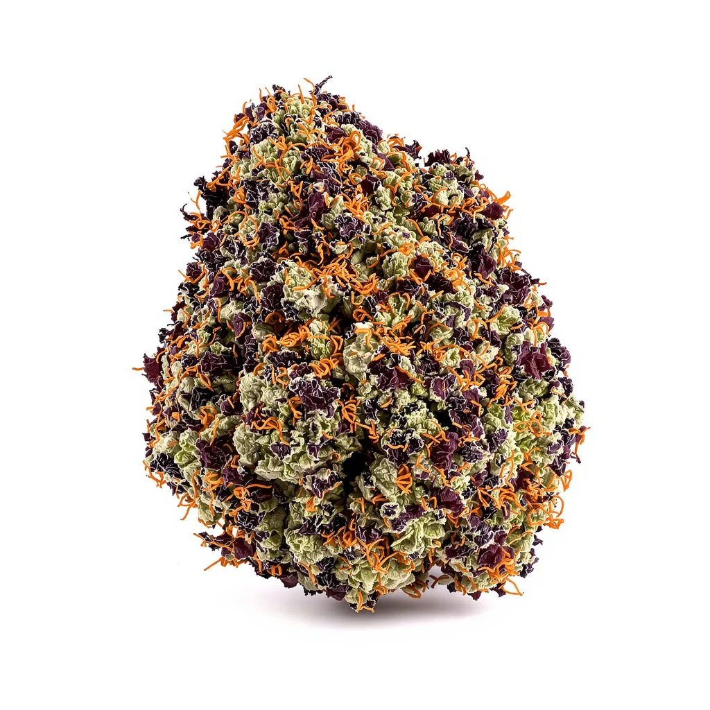 Flo OG 71% Indica / 29% Sativa — Blüte mit sichtbaren Trichomen