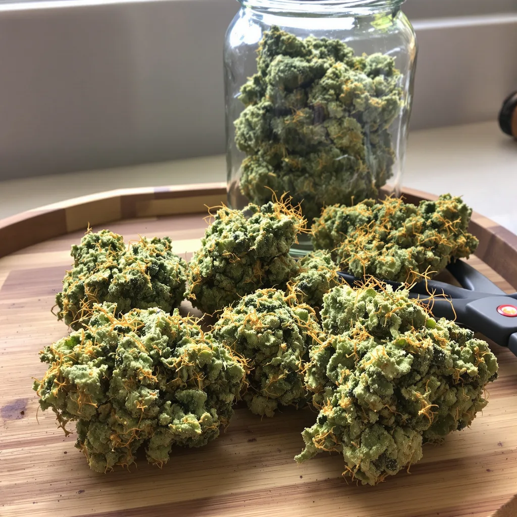Flying Princess 18% Indica / 82% Sativa — Blüte mit sichtbaren Trichomen