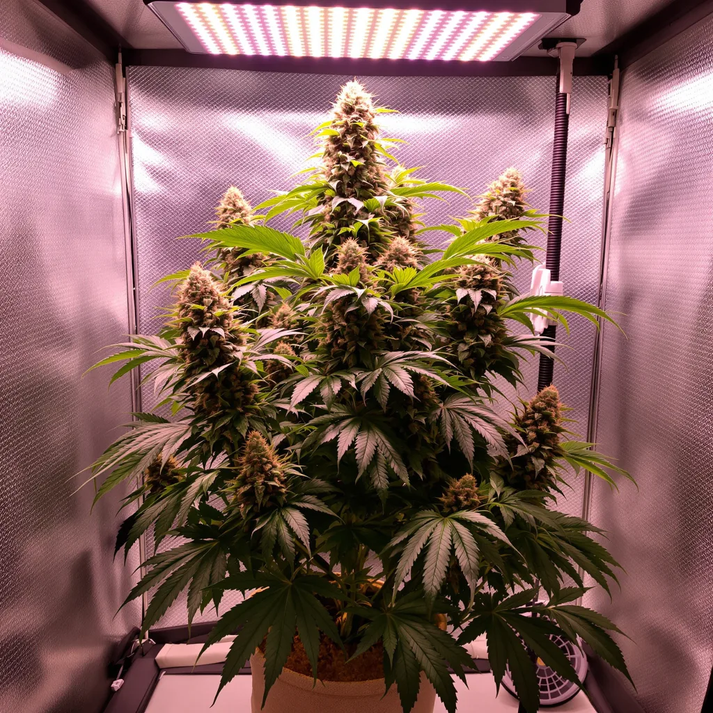 Forbidden Fruit 70% Indica / 30% Sativa — Blüte mit sichtbaren Trichomen