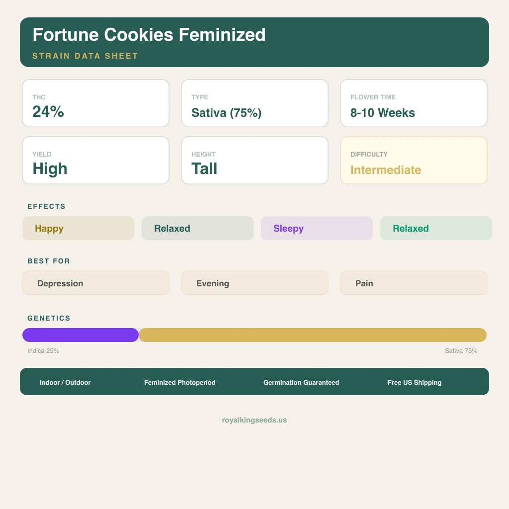 Fortune Cookies 25% Indica / 75% Sativa — Blüte mit sichtbaren Trichomen