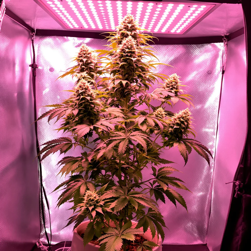 Four Star General 62% Indica / 38% Sativa — Blüte mit sichtbaren Trichomen
