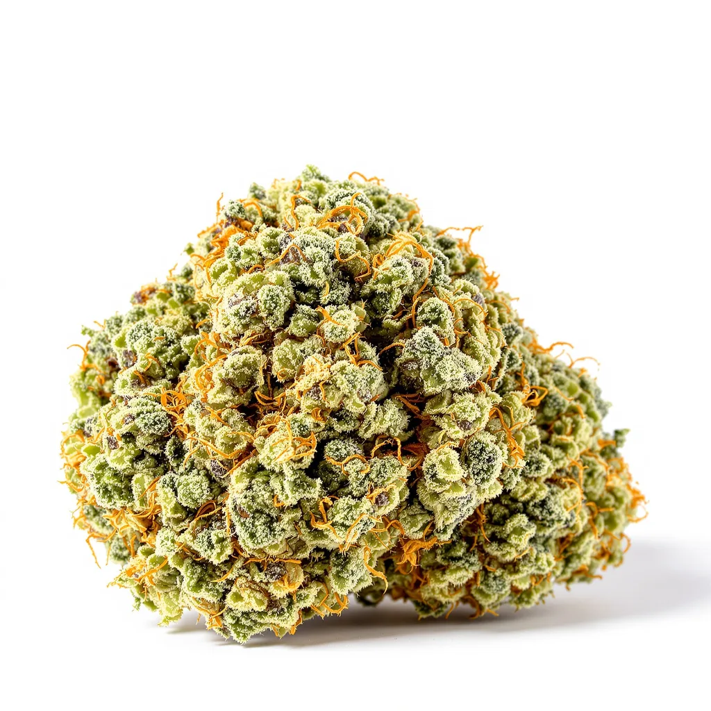 Four Star General 62% Indica / 38% Sativa — Blüte mit sichtbaren Trichomen