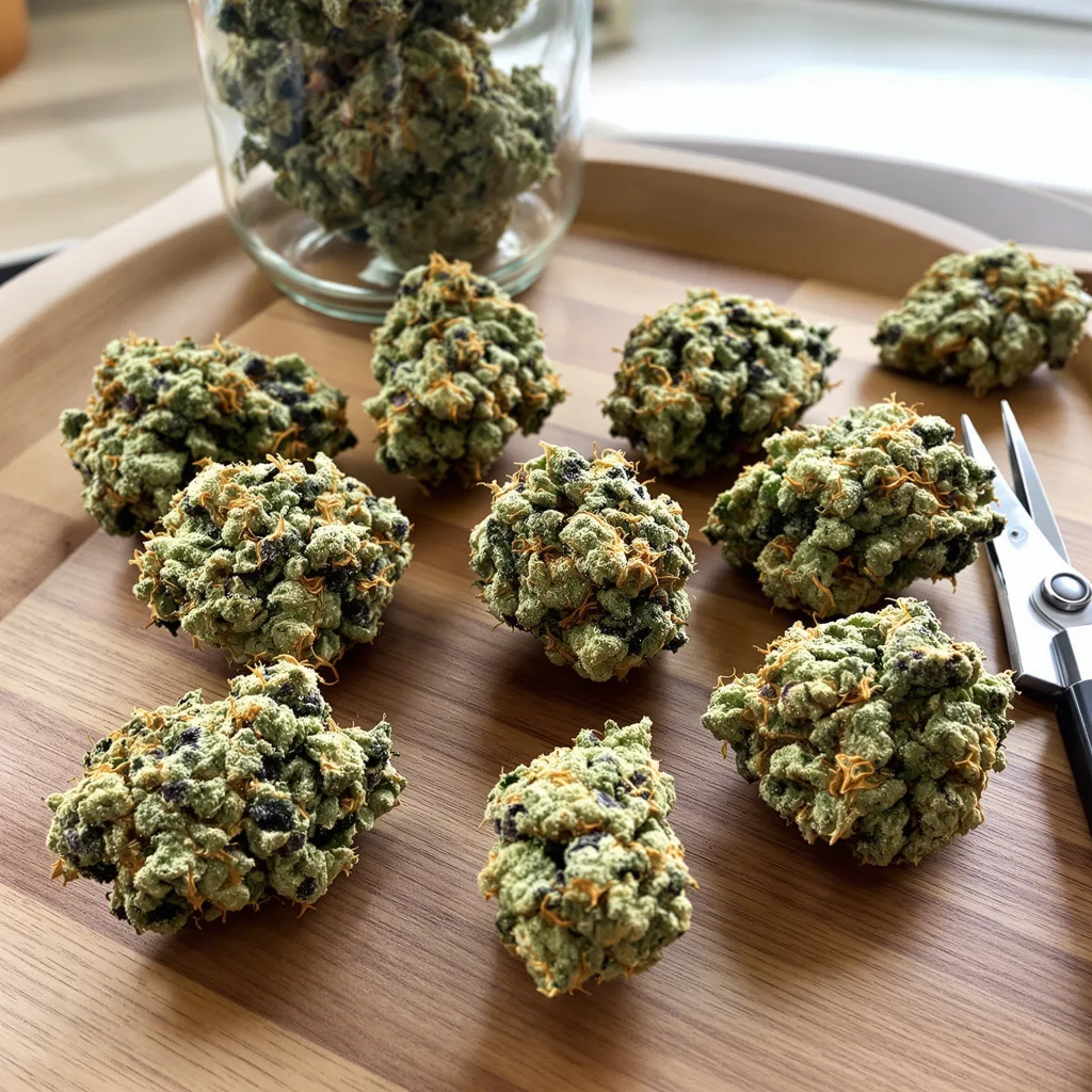 French Toast 61% Indica / 39% Sativa — Blüte mit sichtbaren Trichomen