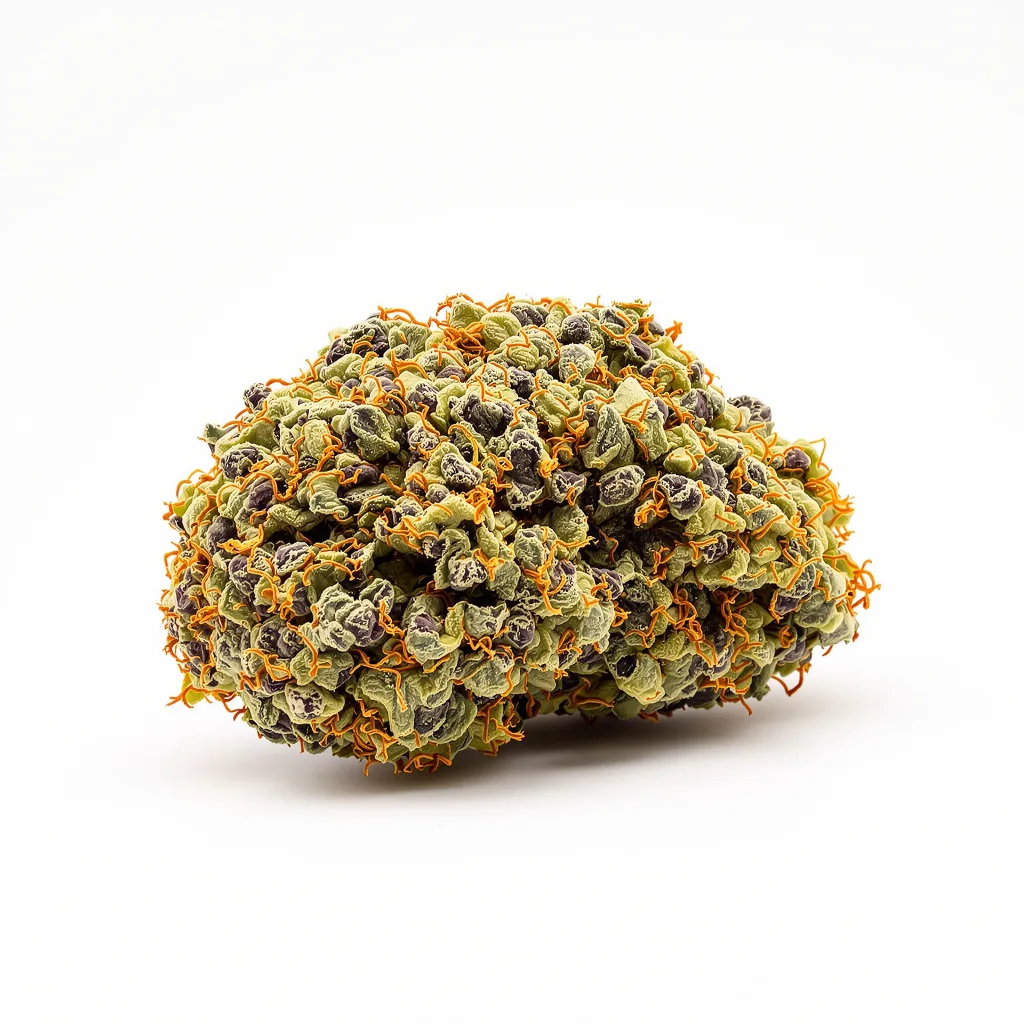 Fresh Cookies 73% Indica / 27% Sativa — Blüte mit sichtbaren Trichomen