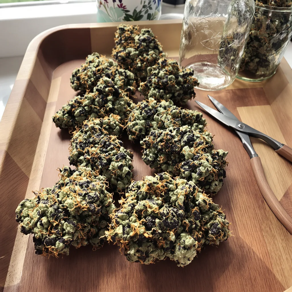 Fruitylicious 76% Indica / 24% Sativa — Blüte mit sichtbaren Trichomen