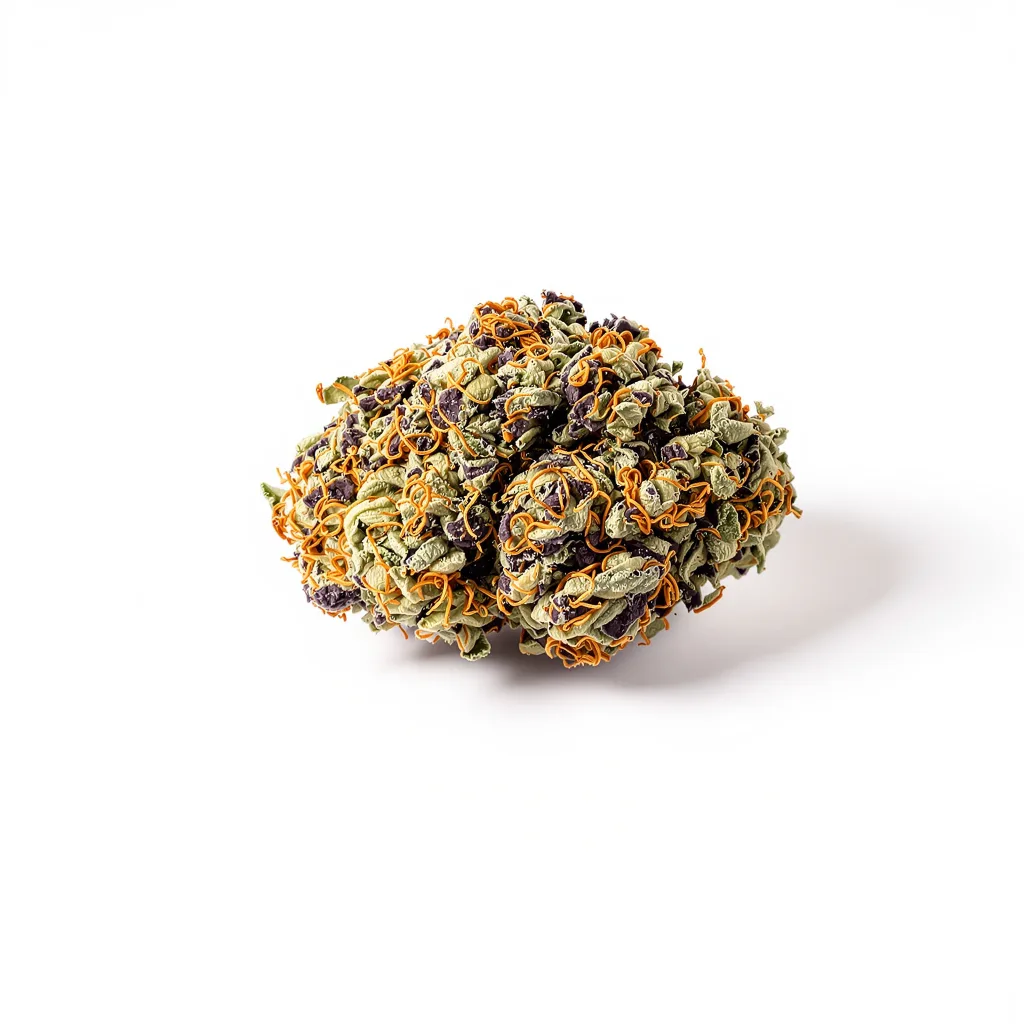 Fruitylicious 76% Indica / 24% Sativa — Blüte mit sichtbaren Trichomen