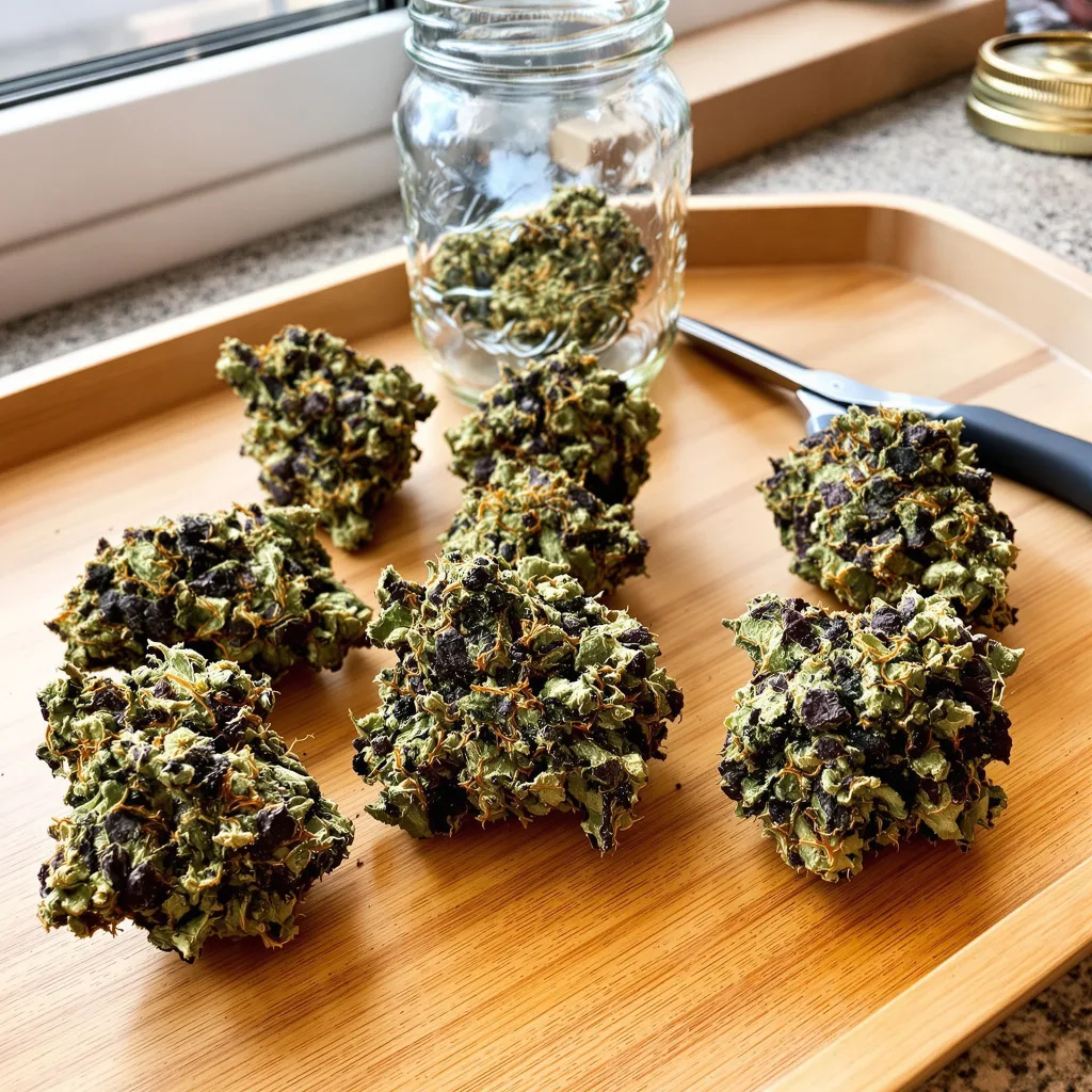Ghost OG 75% Indica / 50% Sativa — Blüte mit sichtbaren Trichomen