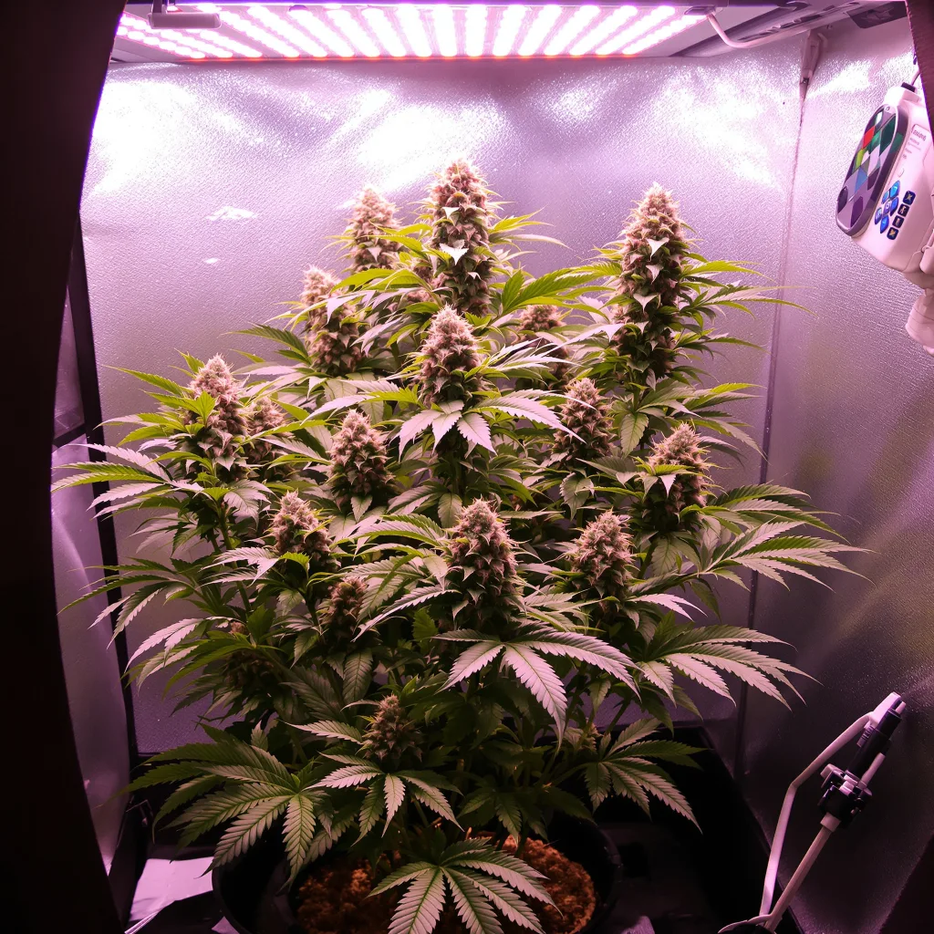 Ghost OG 75% Indica / 50% Sativa — Blüte mit sichtbaren Trichomen