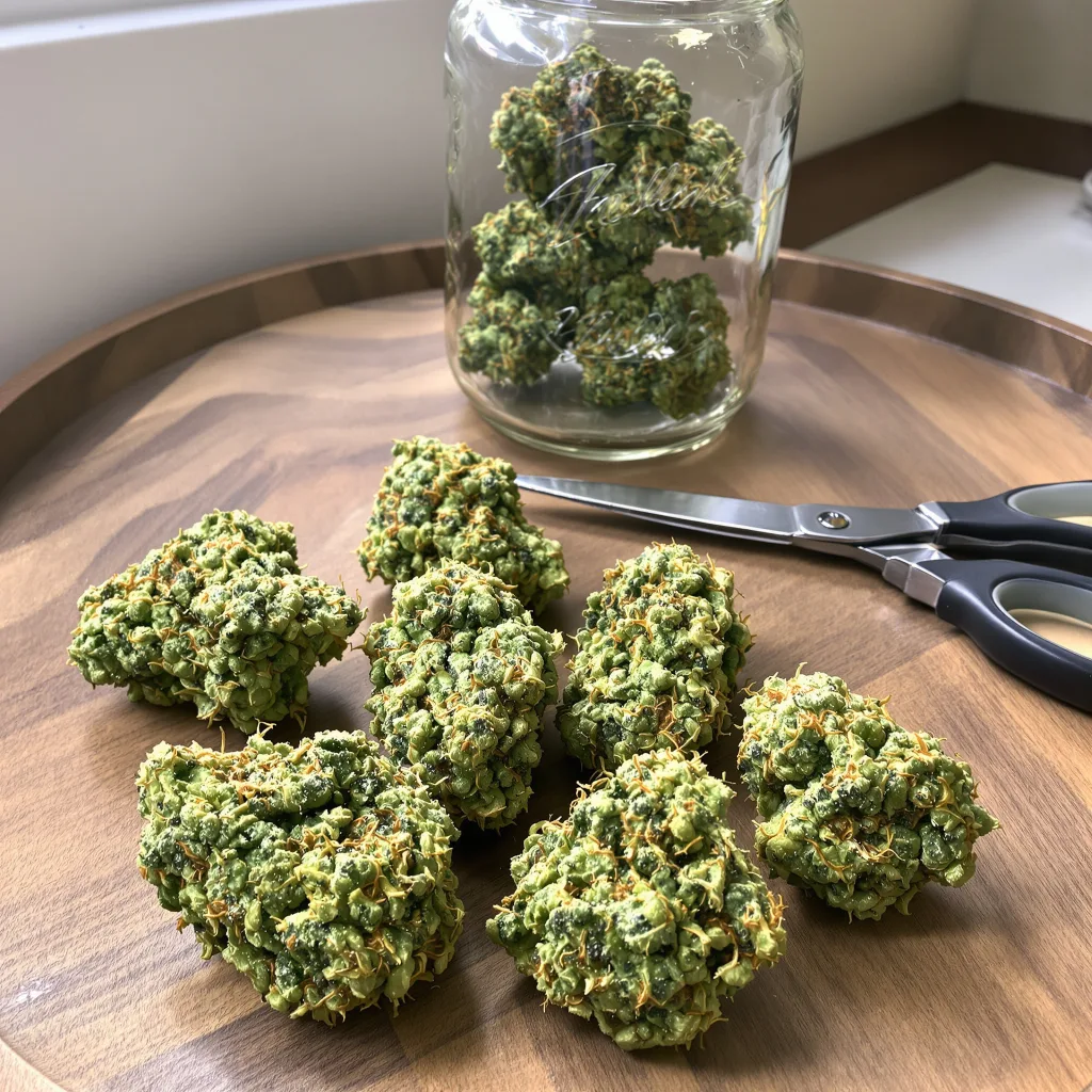 Ghost Train Haze 20% Indica / 80% Sativa — Blüte mit sichtbaren Trichomen