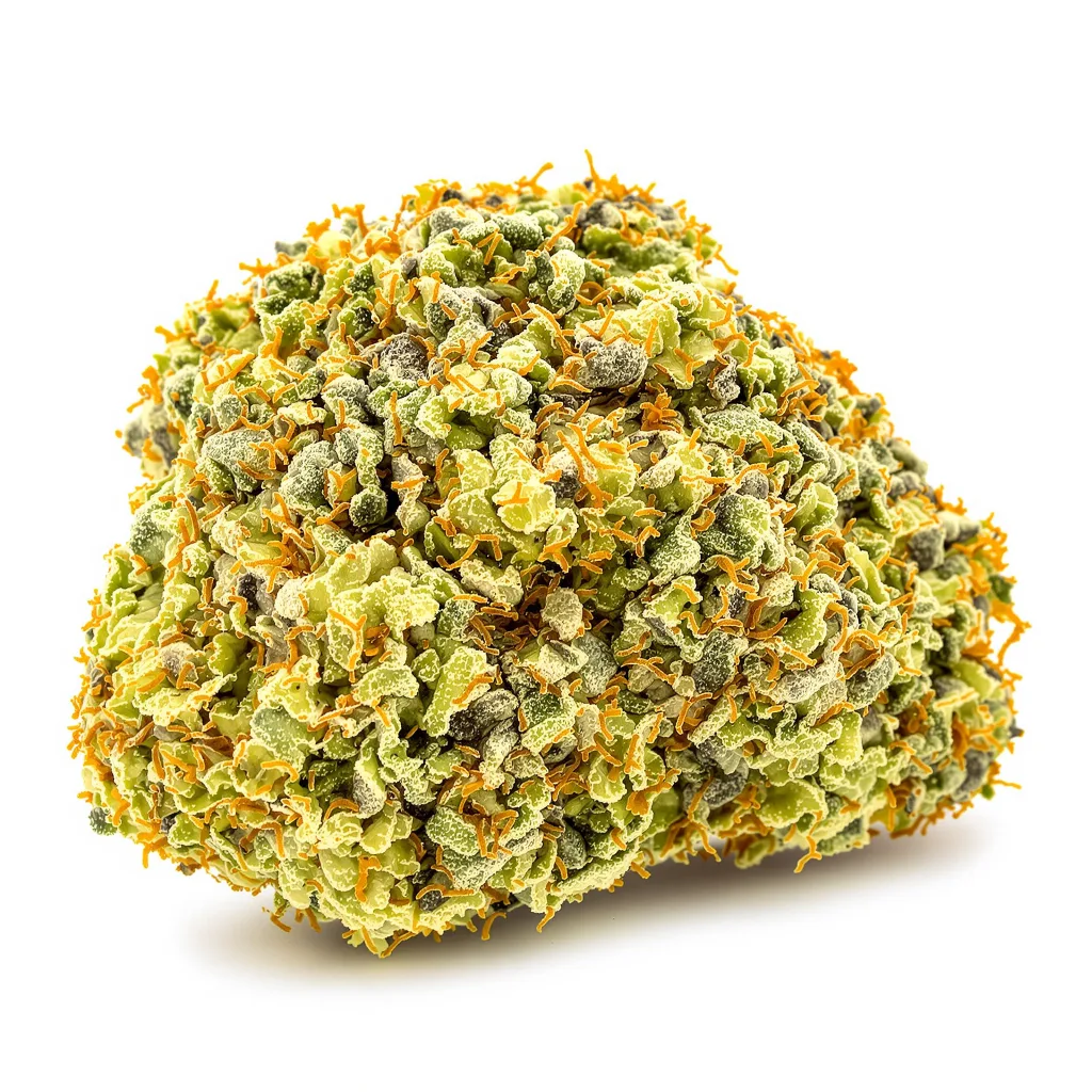 Ghost Train Haze 20% Indica / 80% Sativa — Blüte mit sichtbaren Trichomen