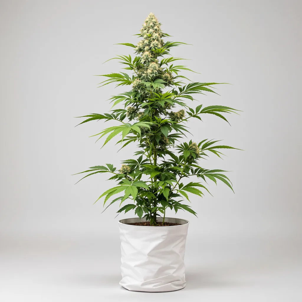 Go Time Cannabisblüte Nahaufnahme mit ausgewogene Blütenstruktur mit eisigen Trichomen