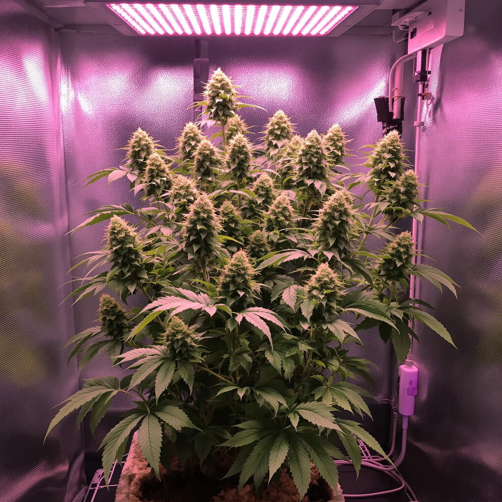Goat Milk 36% Indica / 64% Sativa — Blüte mit sichtbaren Trichomen
