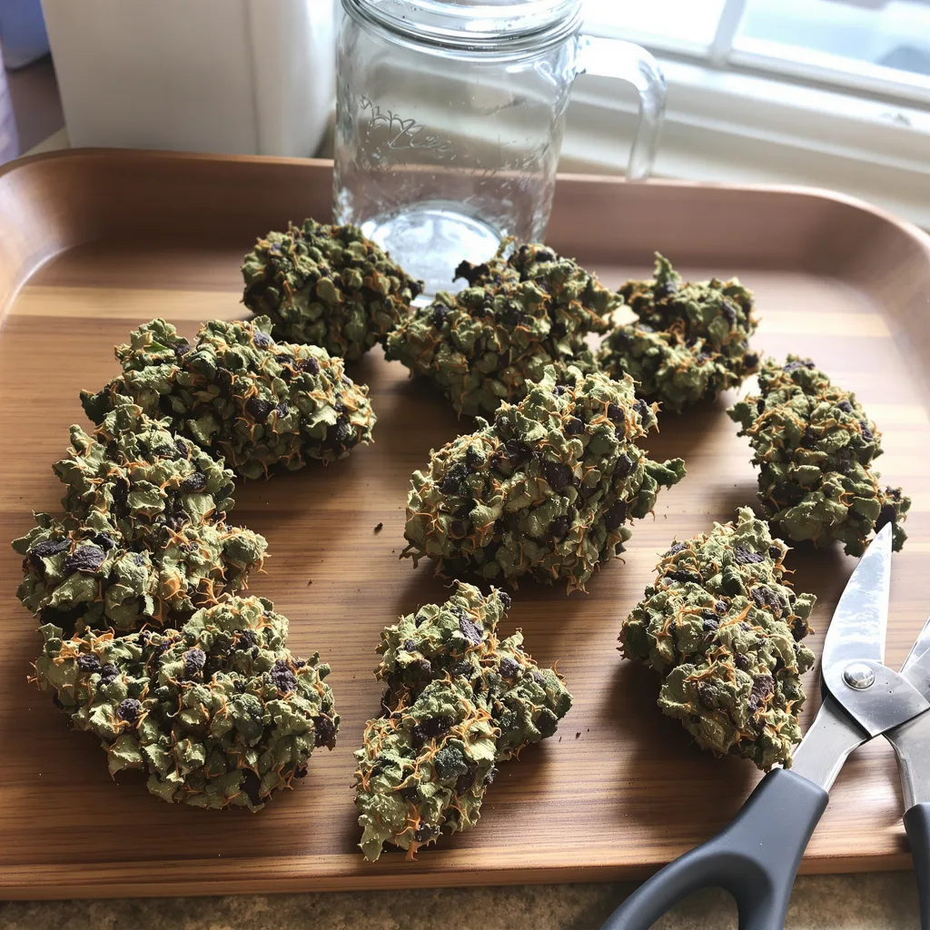 Gobbilygoo 68% Indica / 32% Sativa — Blüte mit sichtbaren Trichomen