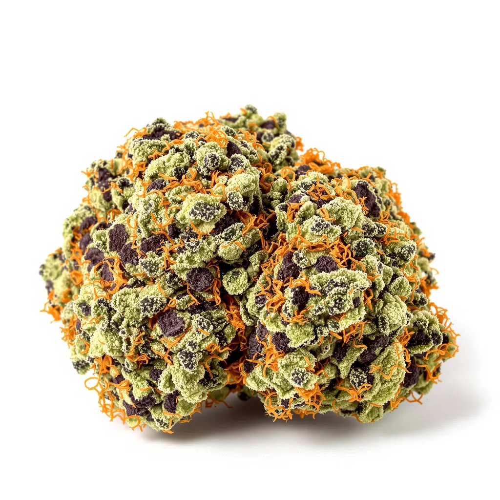 Gobbilygoo 68% Indica / 32% Sativa — Blüte mit sichtbaren Trichomen