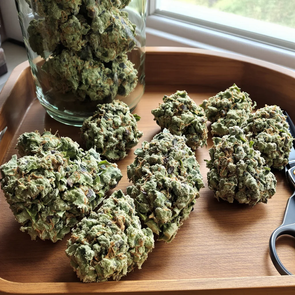 Gobbstopper 35% Indica / 65% Sativa — Blüte mit sichtbaren Trichomen