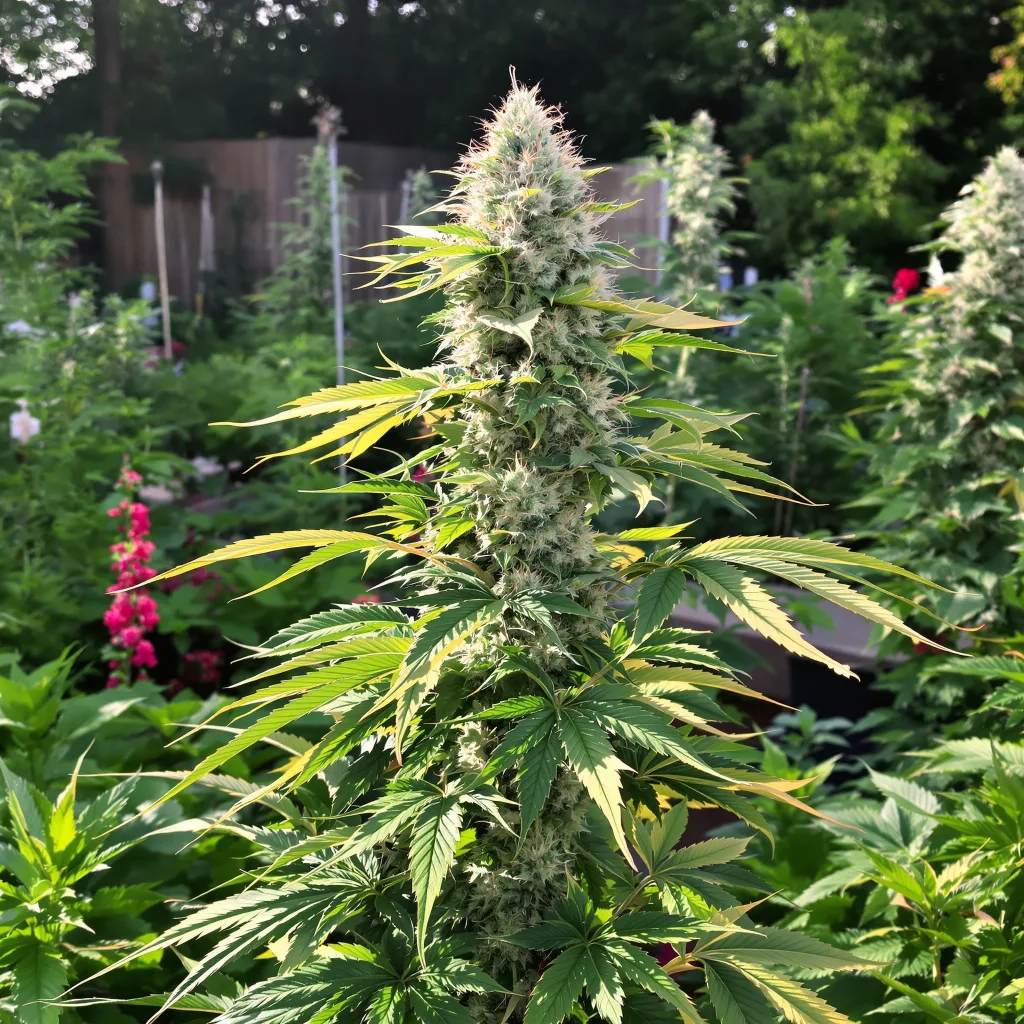 God Bud 50% Indica / 50% Sativa — Blüte mit sichtbaren Trichomen